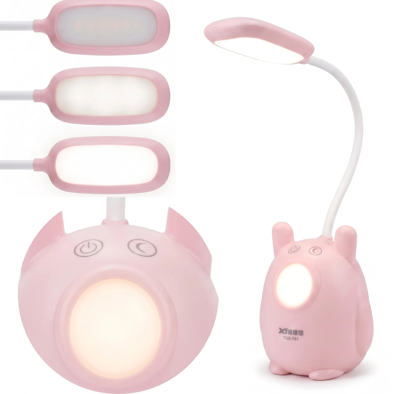 Lampka biurkowo-nocna Uszasty Zwierzak LED, Lampka biurkowa 2w1. Zmienna jasność; neutralna barwa światła. Ładowanie przez kabel micro USB.