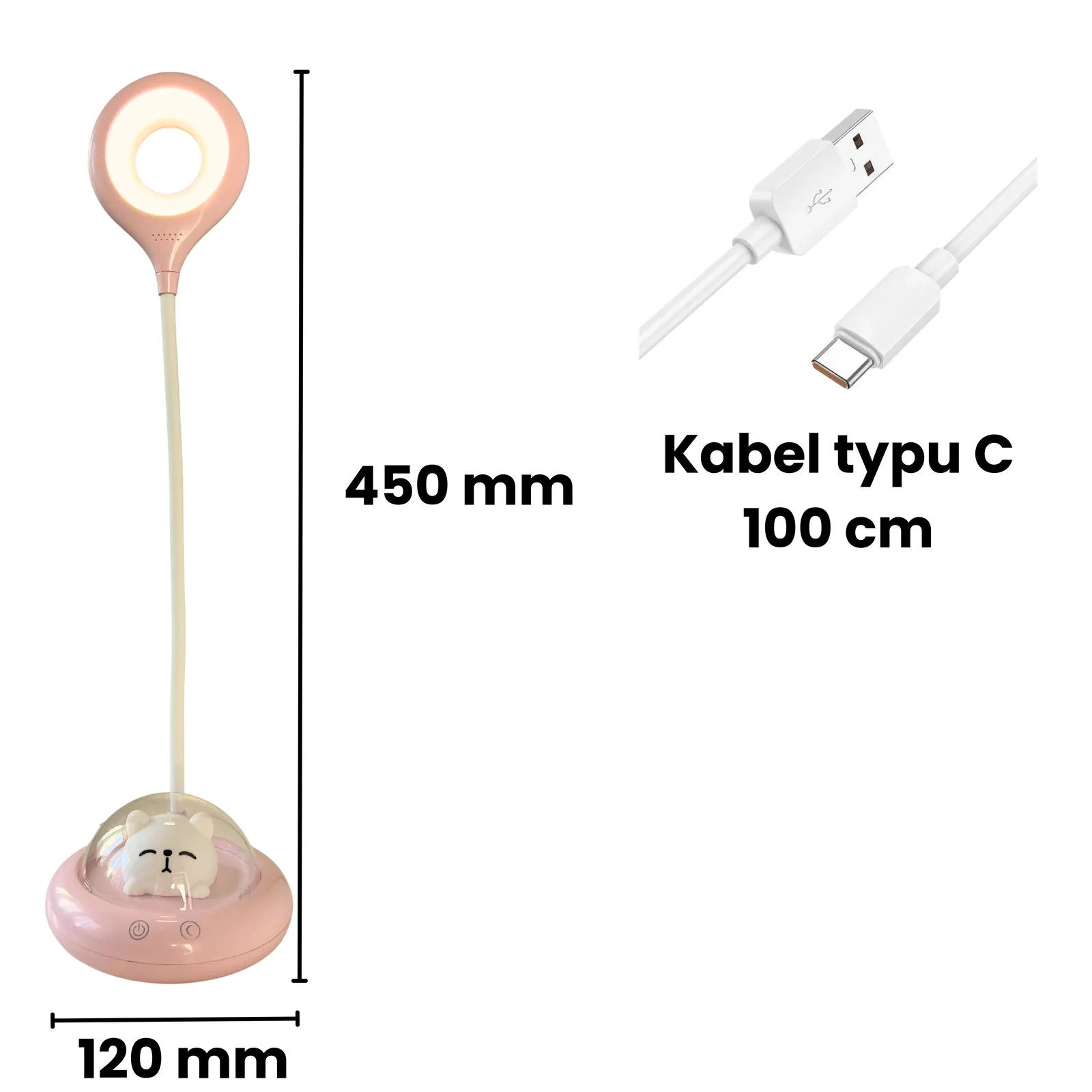 Lampka biurkowo-nocna Statek Kosmiczny LED, Lampka biurkowa 2w1. Zmienna jasność; neutralna barwa światła. Ładowanie przez kabel Type C.
