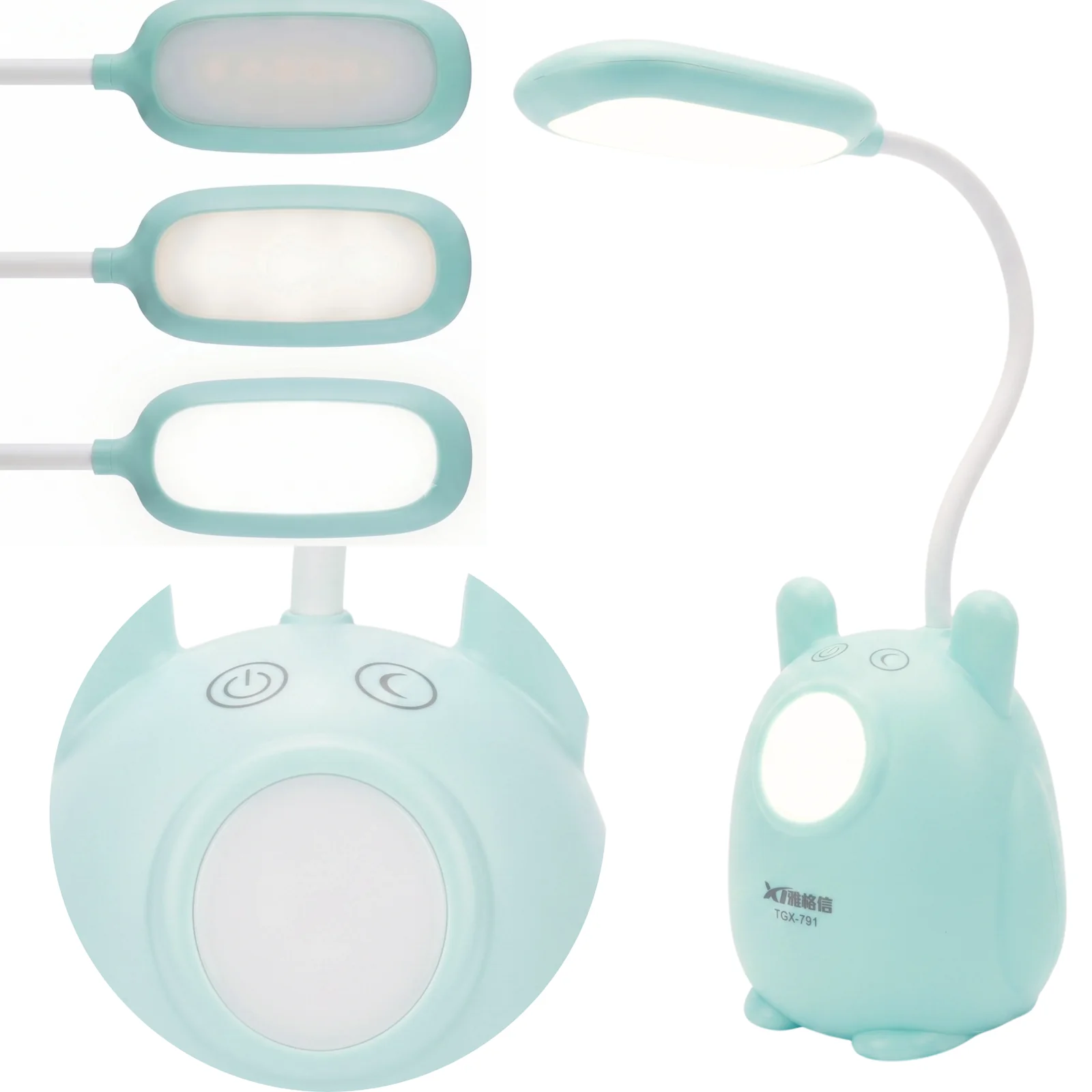 Lampka biurkowo-nocna Uszasty Zwierzak LED, Lampka biurkowa 2w1. Zmienna jasność; neutralna barwa światła. Ładowanie przez kabel micro USB.
