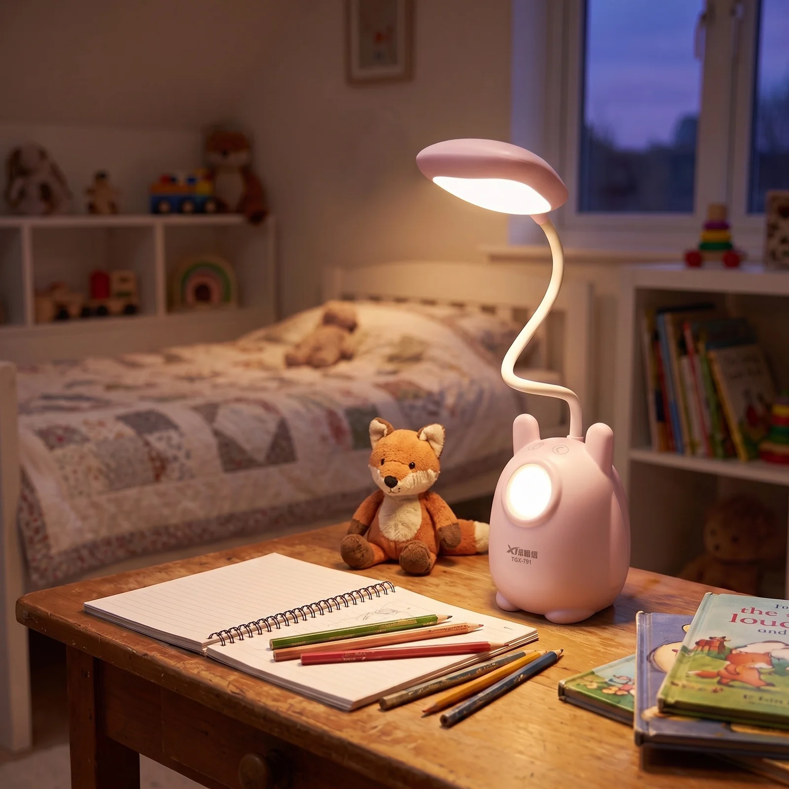 Lampka biurkowo-nocna Uszasty Zwierzak LED, Lampka biurkowa 2w1. Zmienna jasność; neutralna barwa światła. Ładowanie przez kabel micro USB.