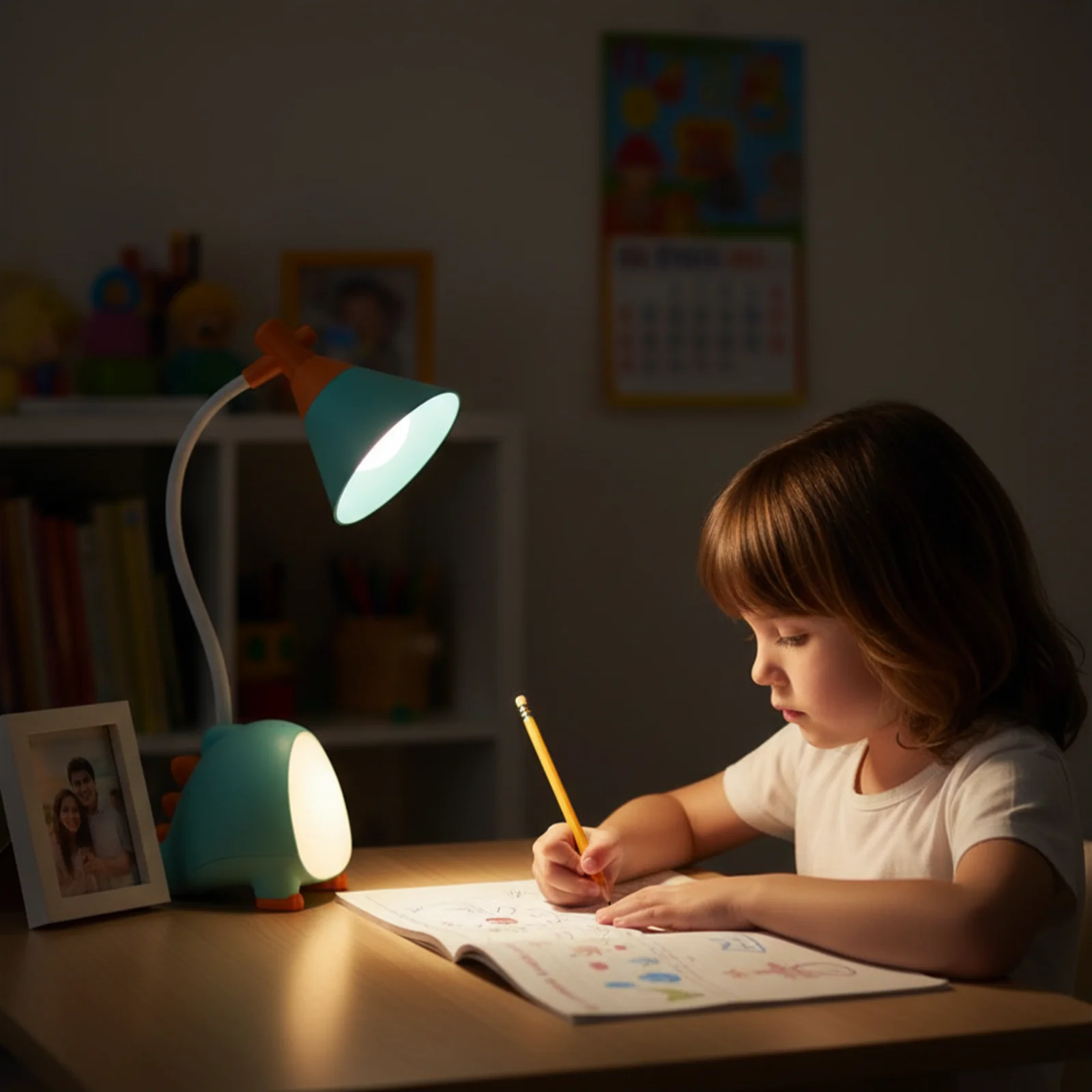 Lampka biurkowo-nocna Mały Smok LED, Lampka biurkowa 2w1. Zmienna jasność; neutralna barwa światła. Ładowanie przez kabel micro USB.
