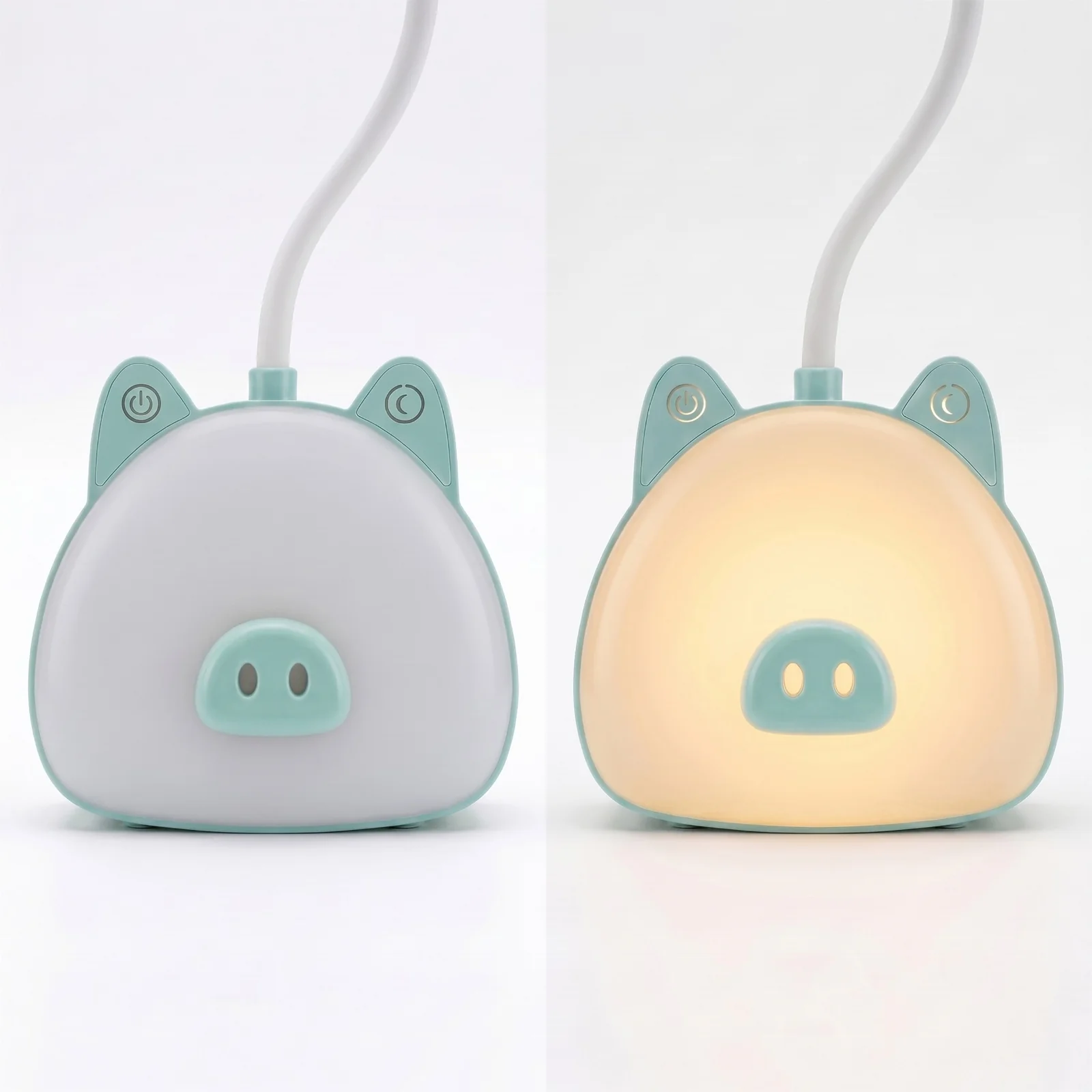 Lampka biurkowo-nocna 2w1Prosiątko LED, Podwójny akumuator. Zmienna jasność; neutralna barwa światła. Ładowanie przez kabel micro USB.
