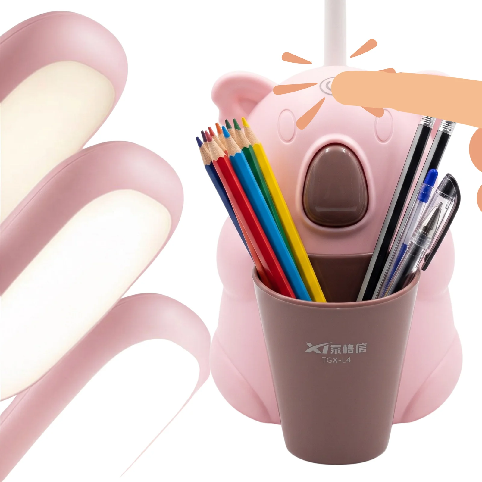 Lampka biurkowa dziecięca Koala LED, Lampka biurkowa dziecięca. 3 tryby jasności 250 Lm; neutralna barwa światła. Pojemniczek na artykuły szkolne