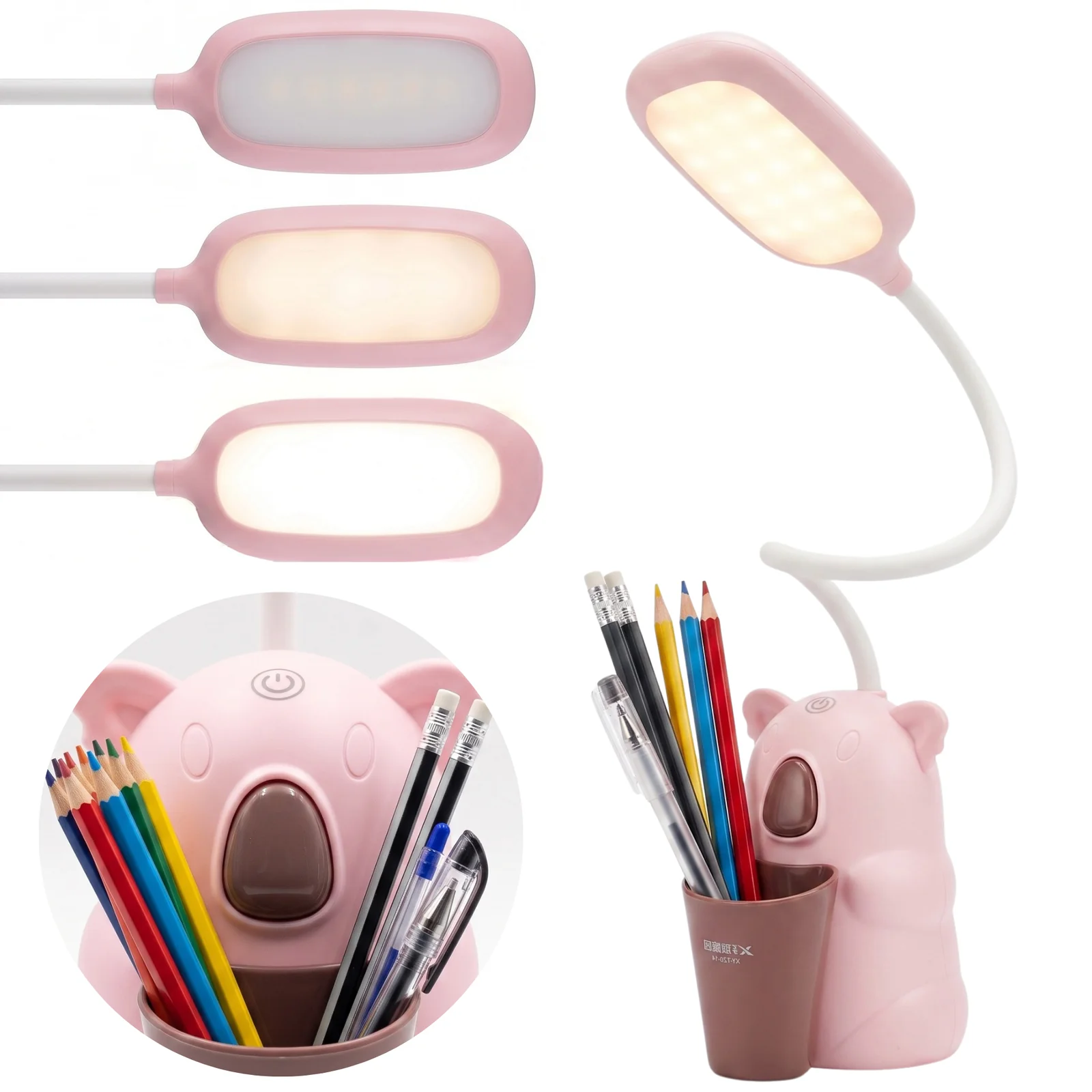 Lampka biurkowa dziecięca Koala LED, Lampka biurkowa dziecięca. 3 tryby jasności 250 Lm; neutralna barwa światła. Pojemniczek na artykuły szkolne