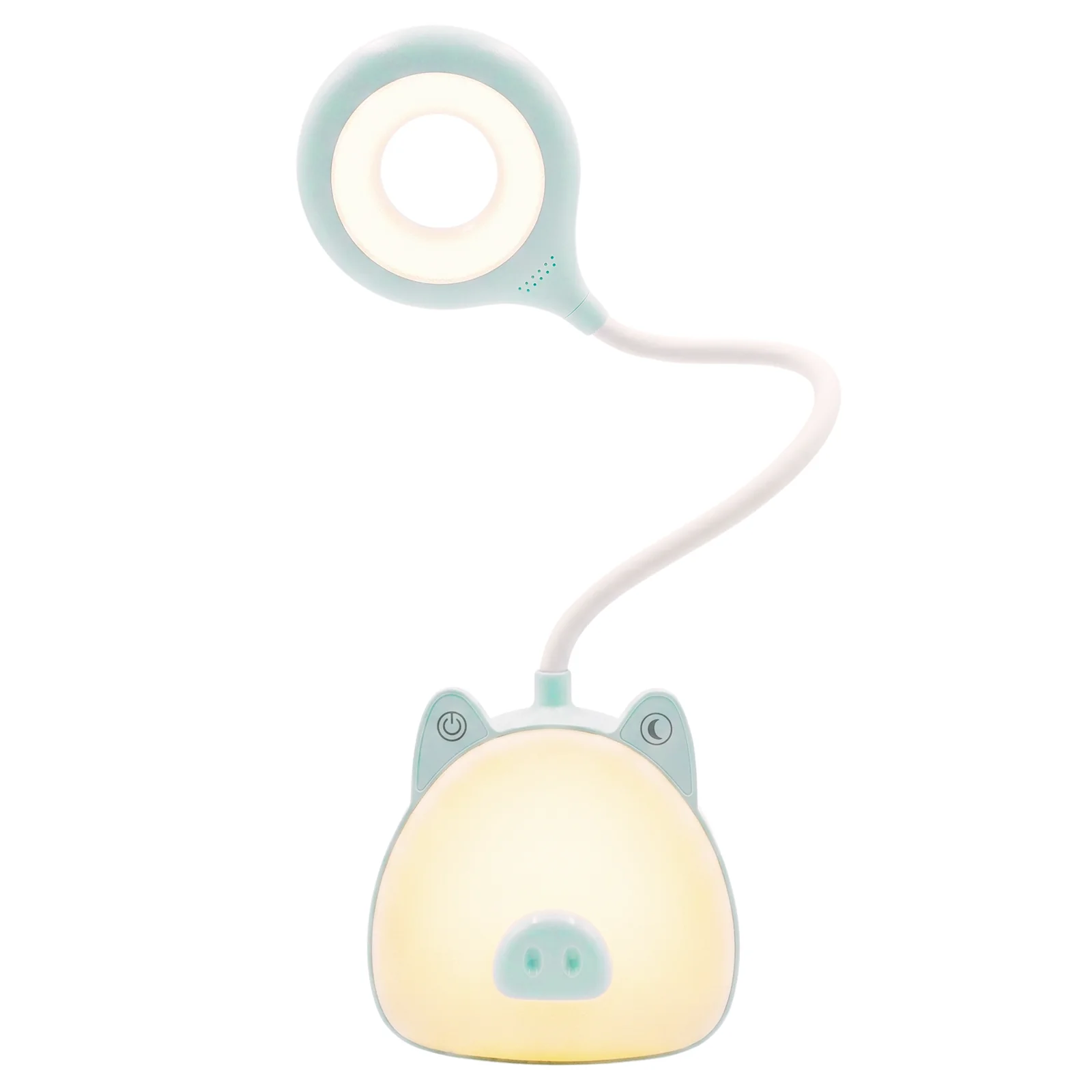 Lampka biurkowo-nocna 2w1Prosiątko LED, Podwójny akumuator. Zmienna jasność; neutralna barwa światła. Ładowanie przez kabel micro USB.