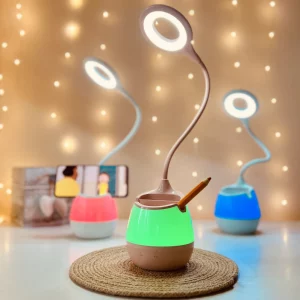 Lampka biurkowo-nocna LED 2w1. Zmiana jasności oraz koloru. Zimna barwa światła. Ładowanie przez kabel micro USB.