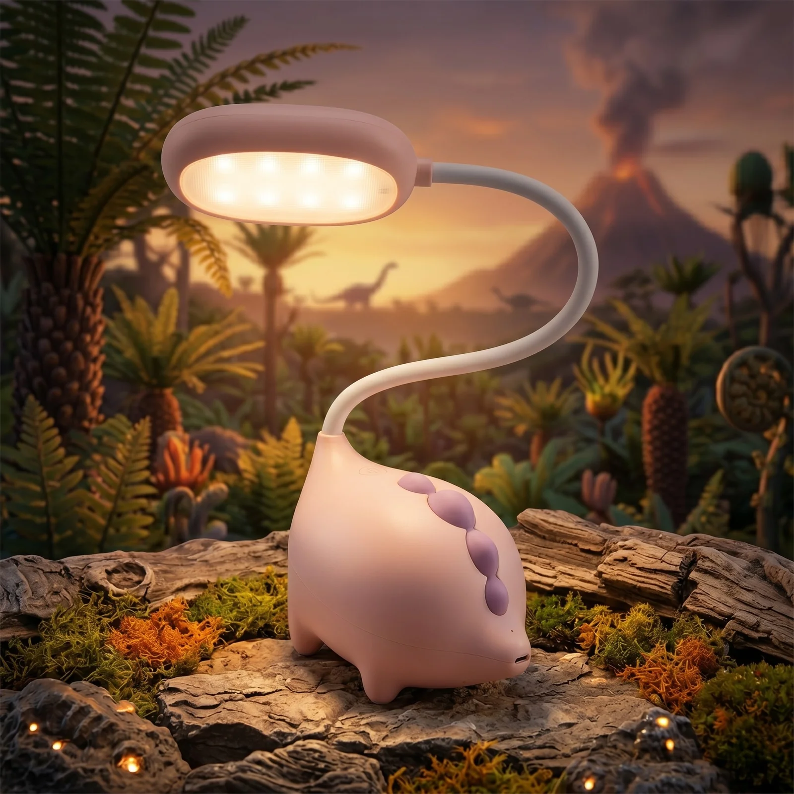 Lampka biurkowa Dino LED, Lampka na biurko dla dzieci. Zmienna jasność oraz barwa światła. Ładowanie przez kabel micro USB.