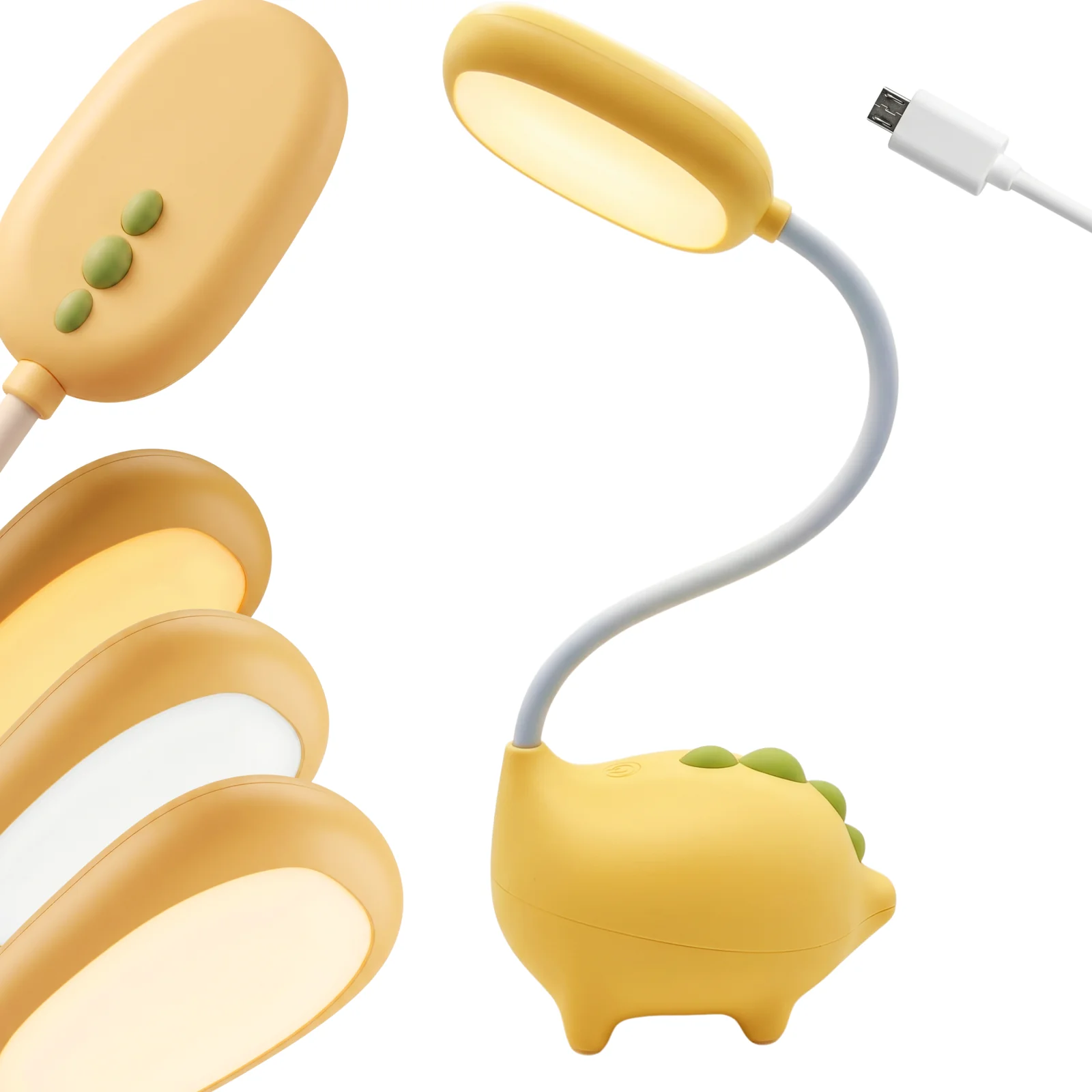 Lampka biurkowa Dino LED, Lampka na biurko dla dzieci. Zmienna jasność oraz barwa światła. Ładowanie przez kabel micro USB.