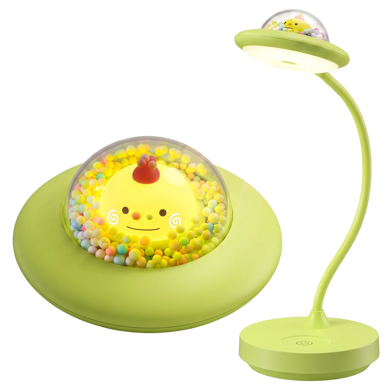 Lampka biurkowa z lampką nocną UFO LED, Lampka biurkowa 2w1 . Zmienna jasność; ciepła barwa światła. Ładowanie przez kabel micro USB.