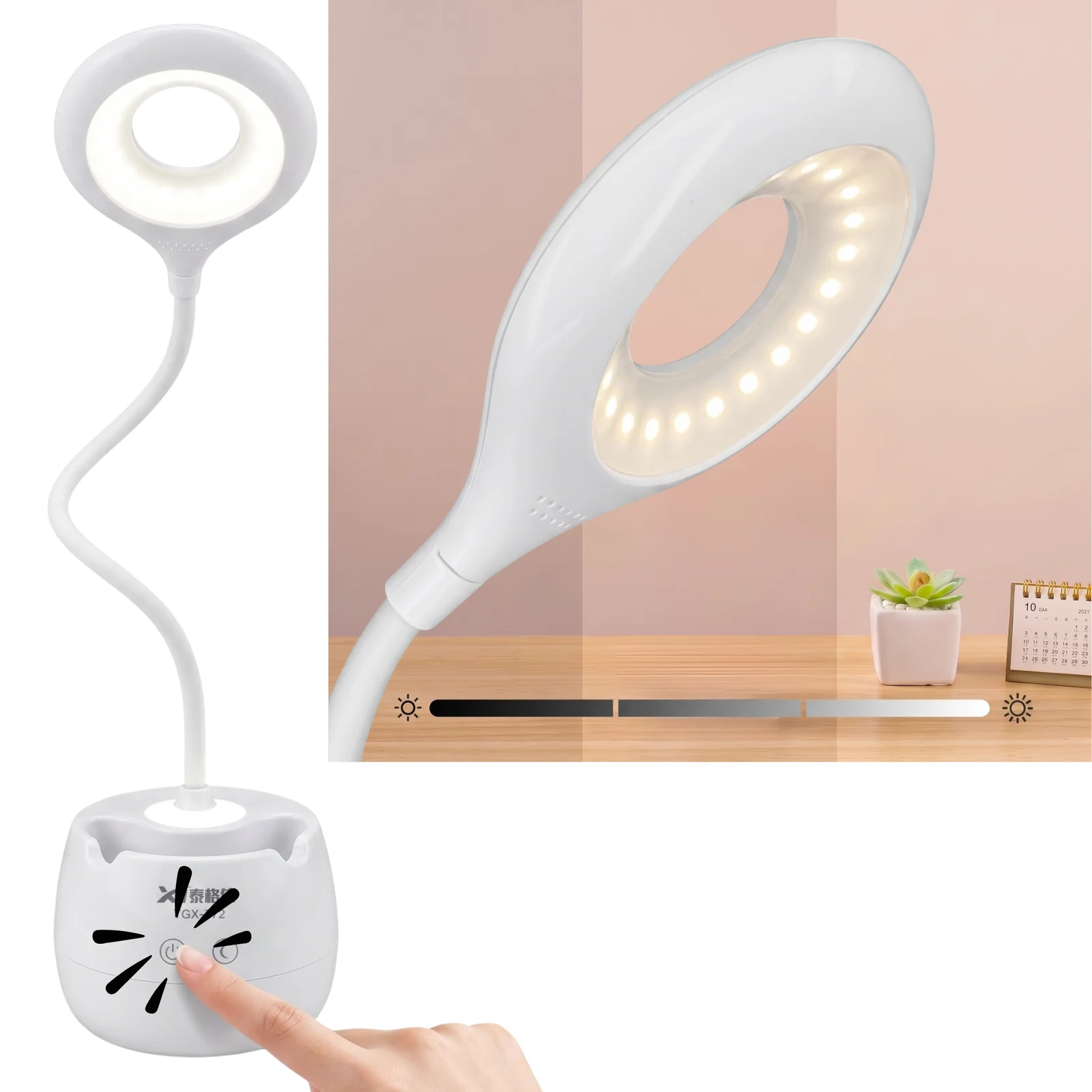Lampka biurkowo-nocna pojemnik TGX-722 LED, Lampka biurkowa dziecięca z pojemniczkiem na artykuły szkolne. Zmienna jasność; mieszana barwa światła.