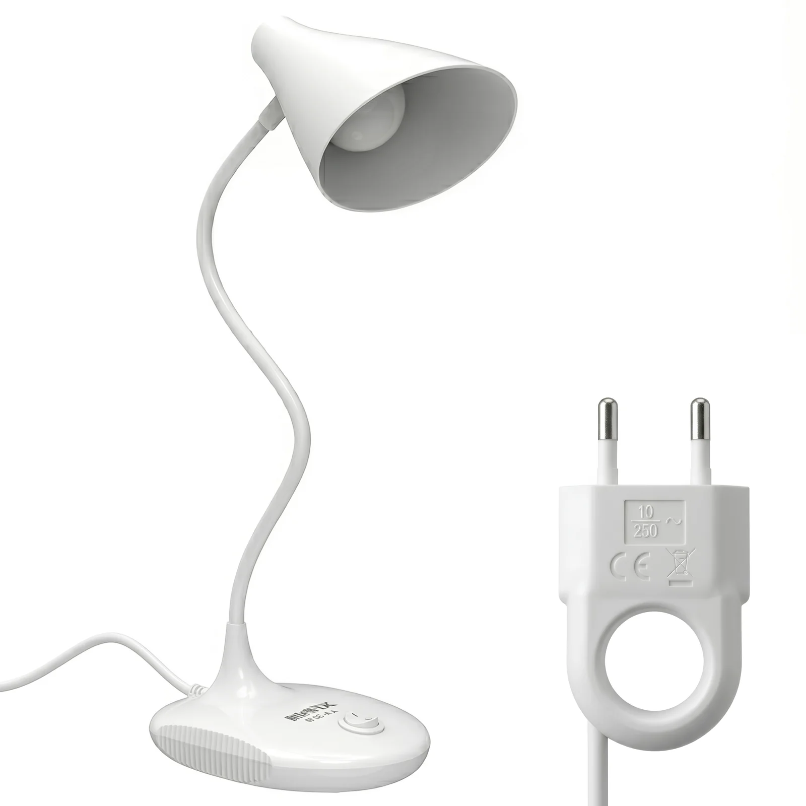 Lampa na biurko LED z wtyczką, Lampka biurkowa z jednym przyciskiem. dziecięca. 1 tryb jasności; Bardzo mocna jasność oraz zimna barwa światła. Stabilna konstrukcja.