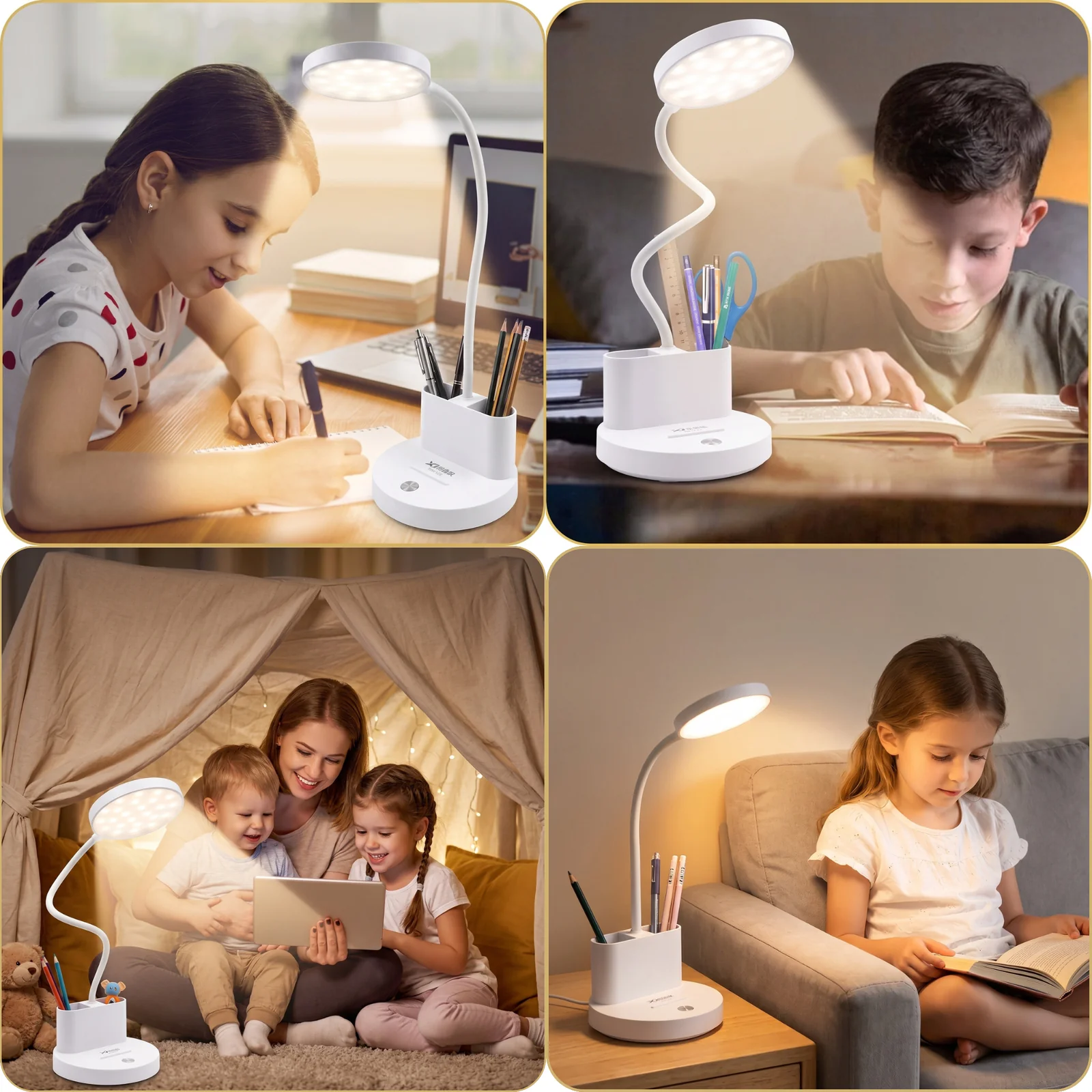 Lampka biurkowa dziecięca TGX-L22 LED, Lampka biurkowa dziecięca z kablem type-c. Zmienna jasność; zimna barwa światła. Pojemniczek na artykuły szkolne
