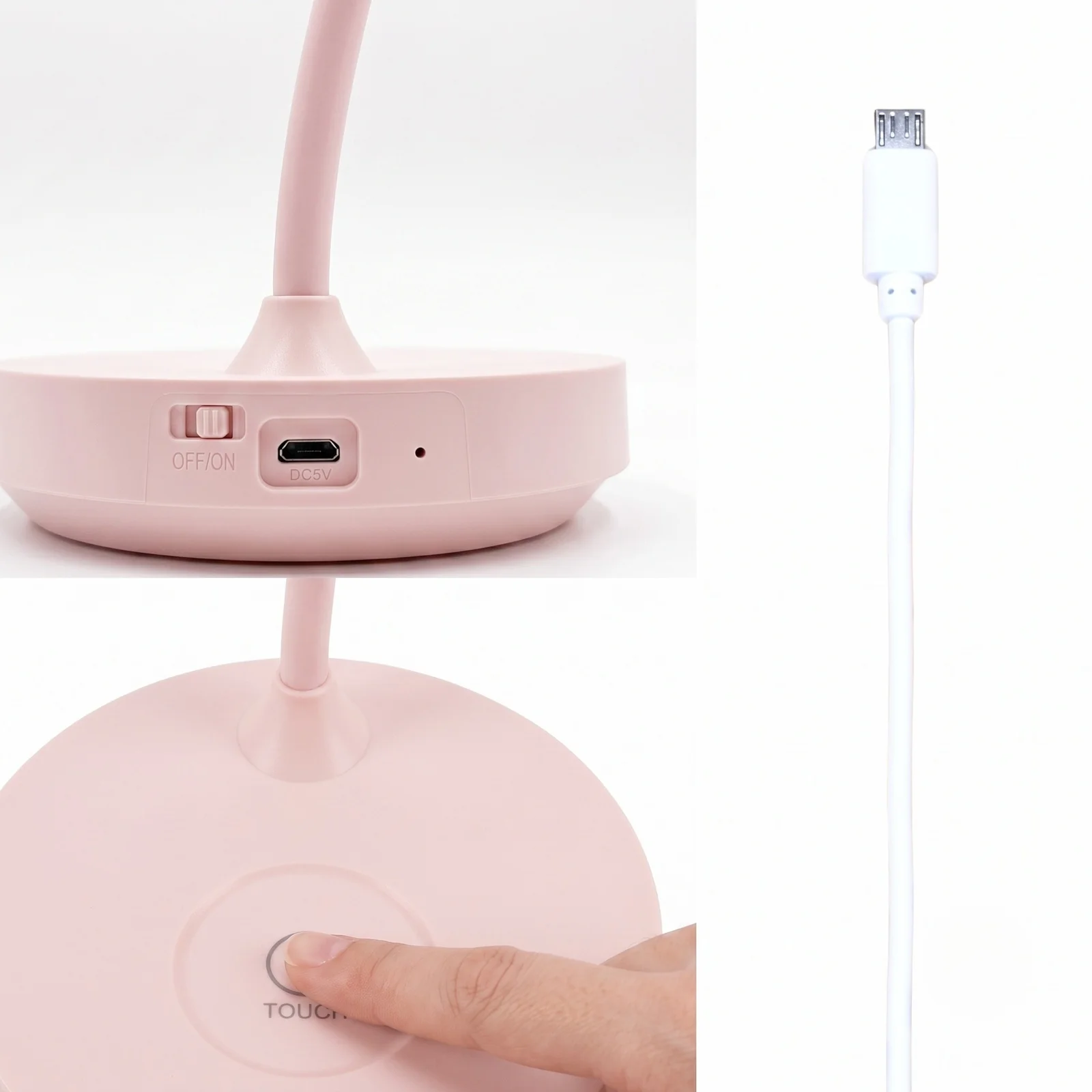 Lampka biurkowa z lampką nocną UFO LED, Lampka biurkowa 2w1 . Zmienna jasność; ciepła barwa światła. Ładowanie przez kabel micro USB.