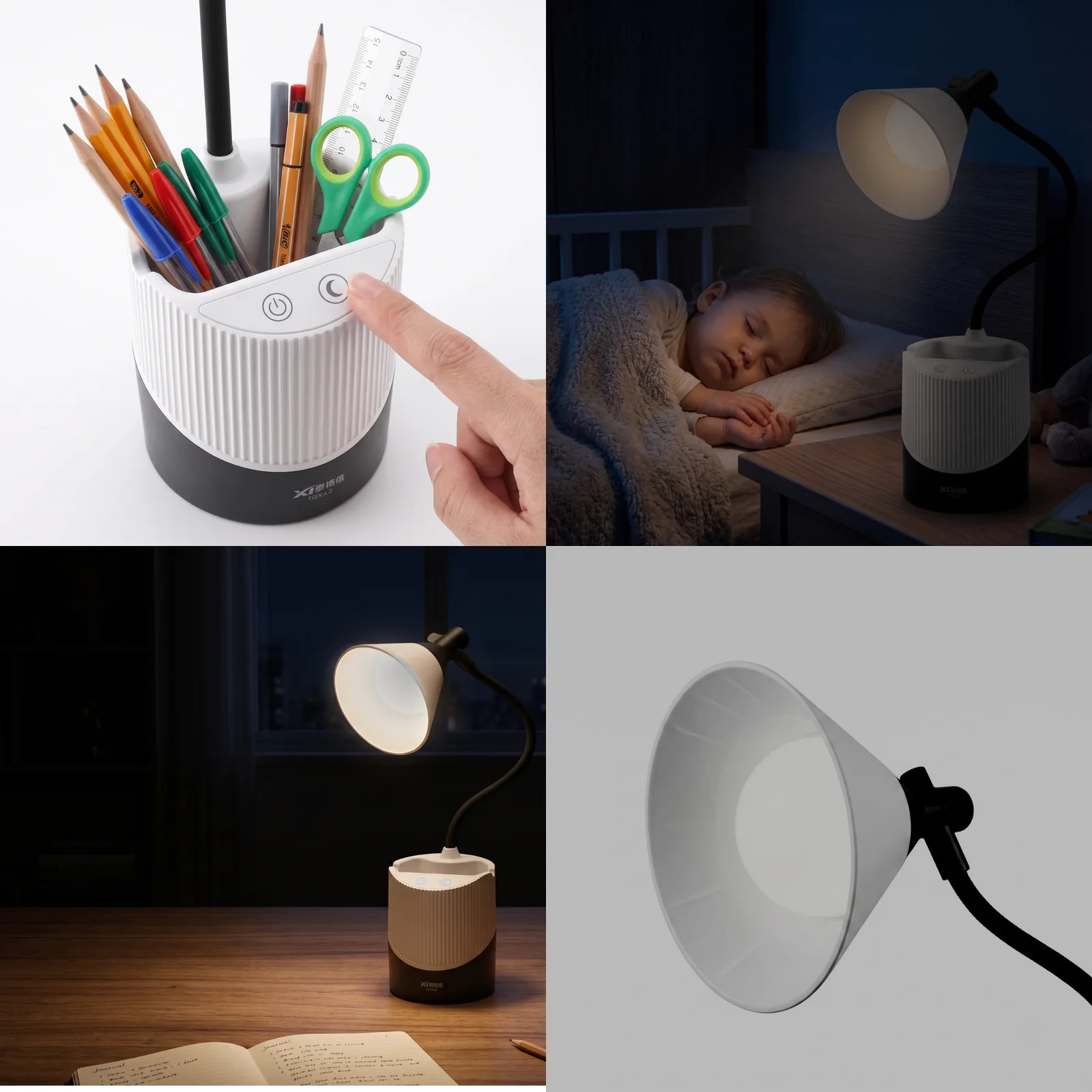 Lampka biurkowa dziecięca TGX-L2 LED, Lampka biurkowa dziecięca. 4 tryby jasności; zimna barwa światła. Pojemniczek na artykuły szkolne