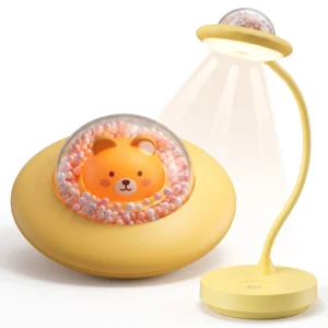 Lampka biurkowa z lampką nocną UFO LED, Lampka biurkowa 2w1 . Zmienna jasność; ciepła barwa światła. Ładowanie przez kabel micro USB.