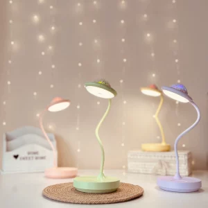 Lampka biurkowa z lampką nocną UFO LED, Lampka biurkowa 2w1 . Zmienna jasność; ciepła barwa światła. Ładowanie przez kabel micro USB.