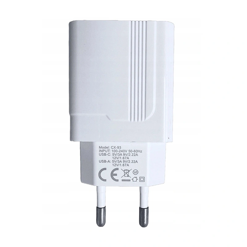 Szybka ładowarka 20W USB TYPE-C + USB-A z technologią QC 3.0 oraz PD 3.0. Napięcia: 5V/3A, 9V/2.22A, 12V/1.67A. Idealna do domu i podróży M2-TEC CX-93