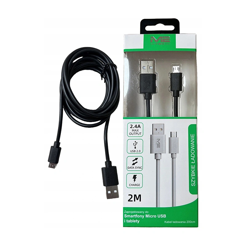 Kabel Micro-USB 2m – szybkie ładowanie i transmisja danych. Idealny do smartfonów, tabletów, aparatów i więcej. Biały i czarny 2.4A.