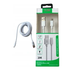 Kabel Micro-USB 3m – szybkie ładowanie i transmisja danych. Idealny do smartfonów, tabletów, aparatów i więcej. Biały i czarny 2.4A.